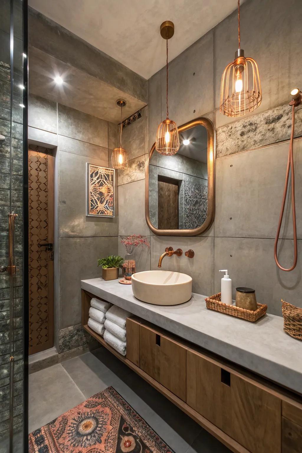 Unique materials like stone and metal make a striking look.