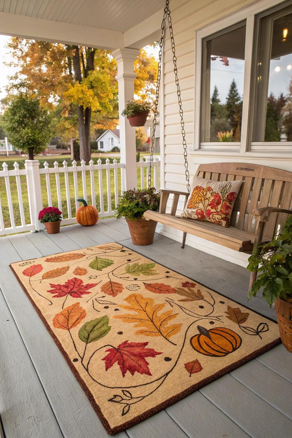 A whimsical doormat adding playful charm to the entrance.