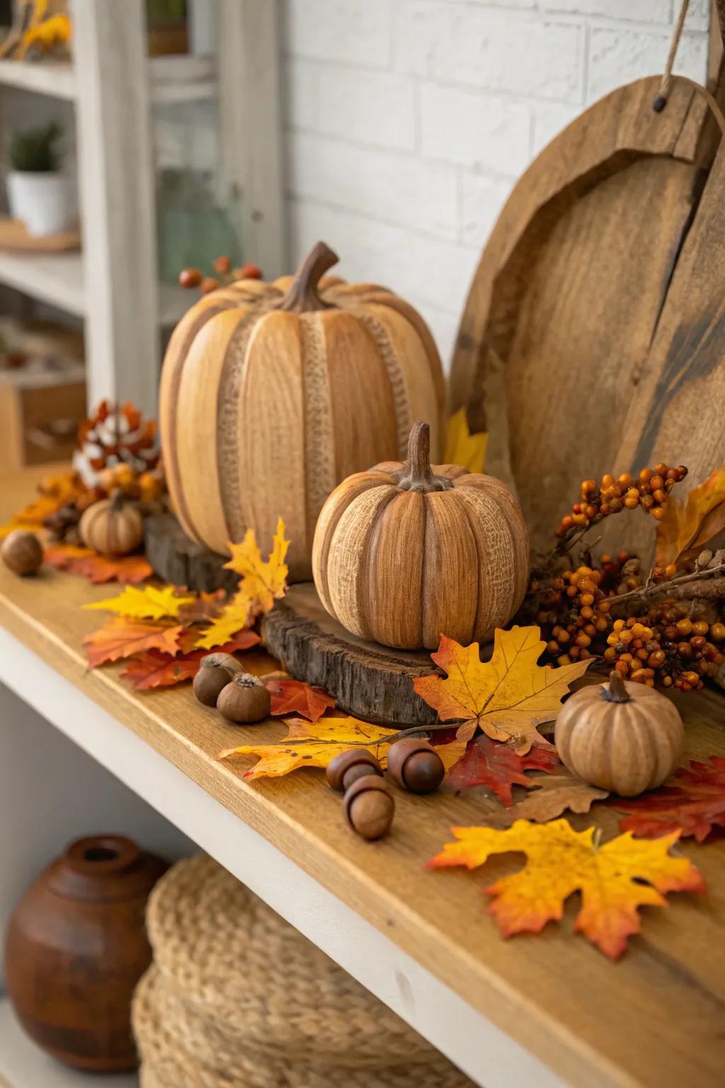 Wooden pumpkin decor brings lasting charm to your space.