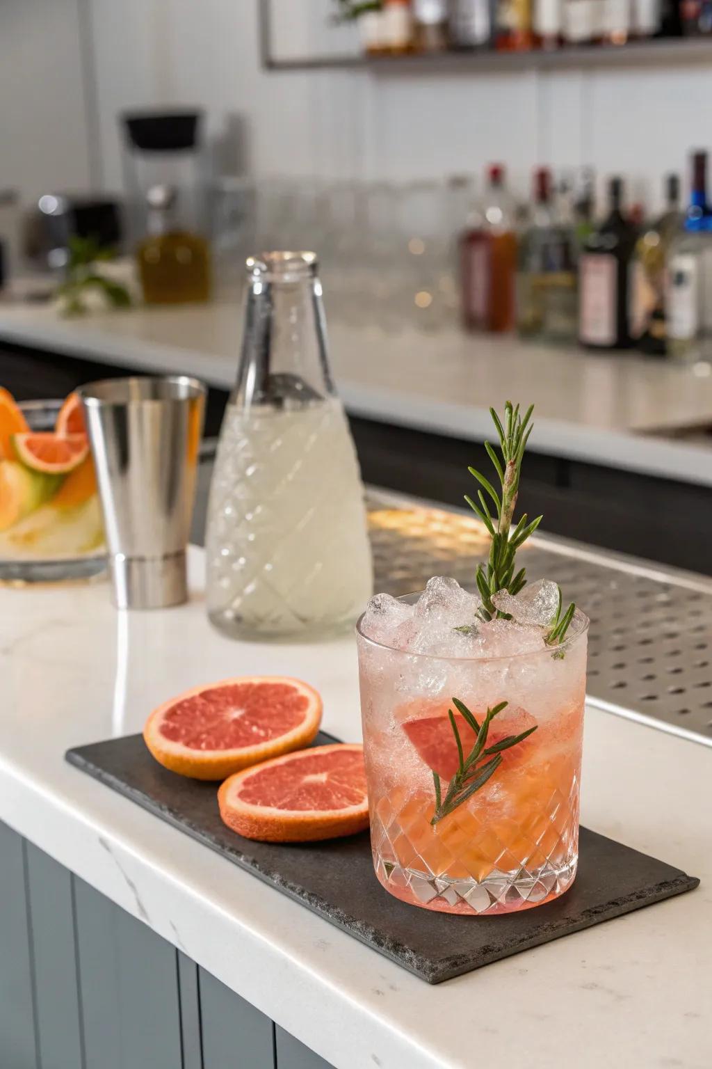 Grapefruit and rosemary ice pieces for a refreshing blend.
