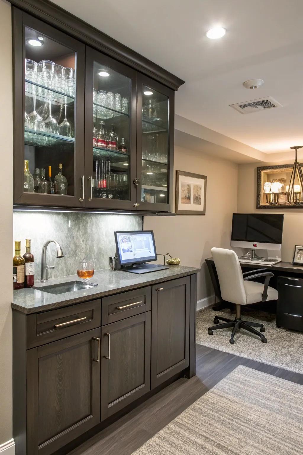 A wet bar adds a luxurious element to your office.