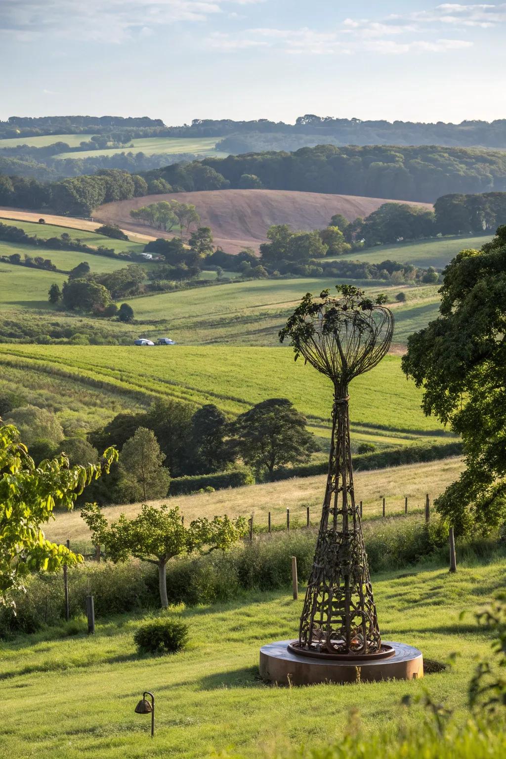 Art installations bring character and charm to the farm landscape.
