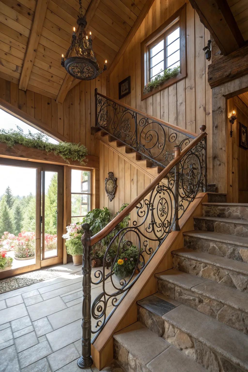 Intricate ironwork adds artistic style.