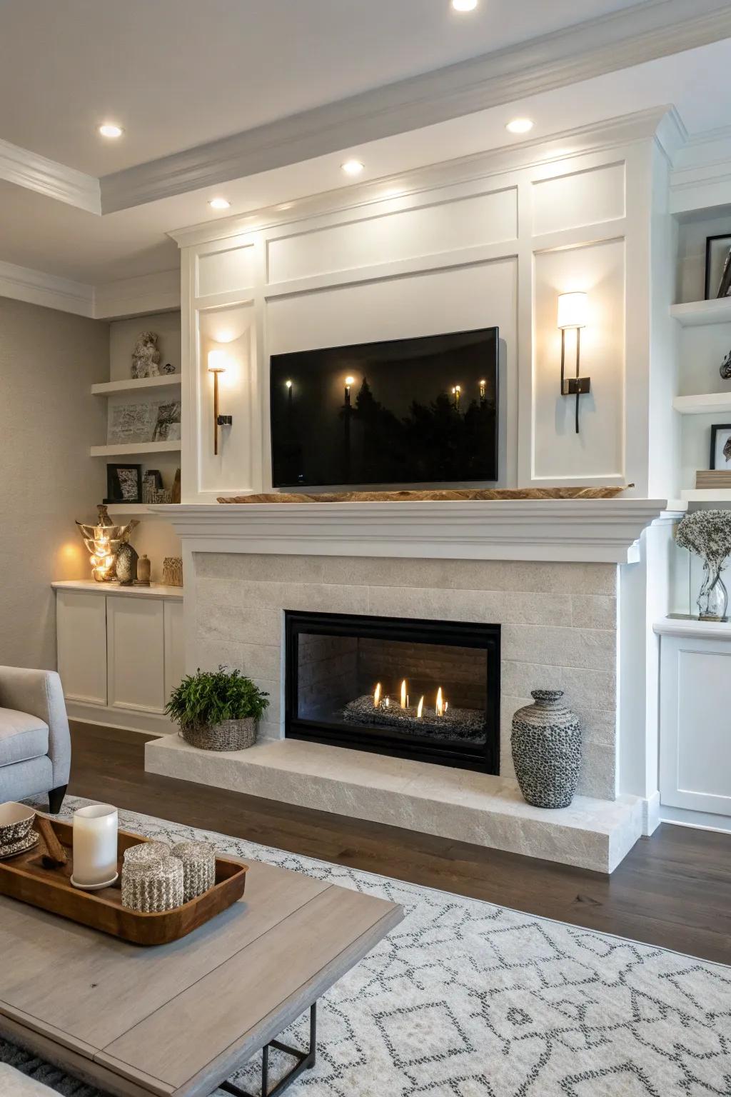 A modern living area featuring a streamlined unattached mantle, contributing a subtle touch.