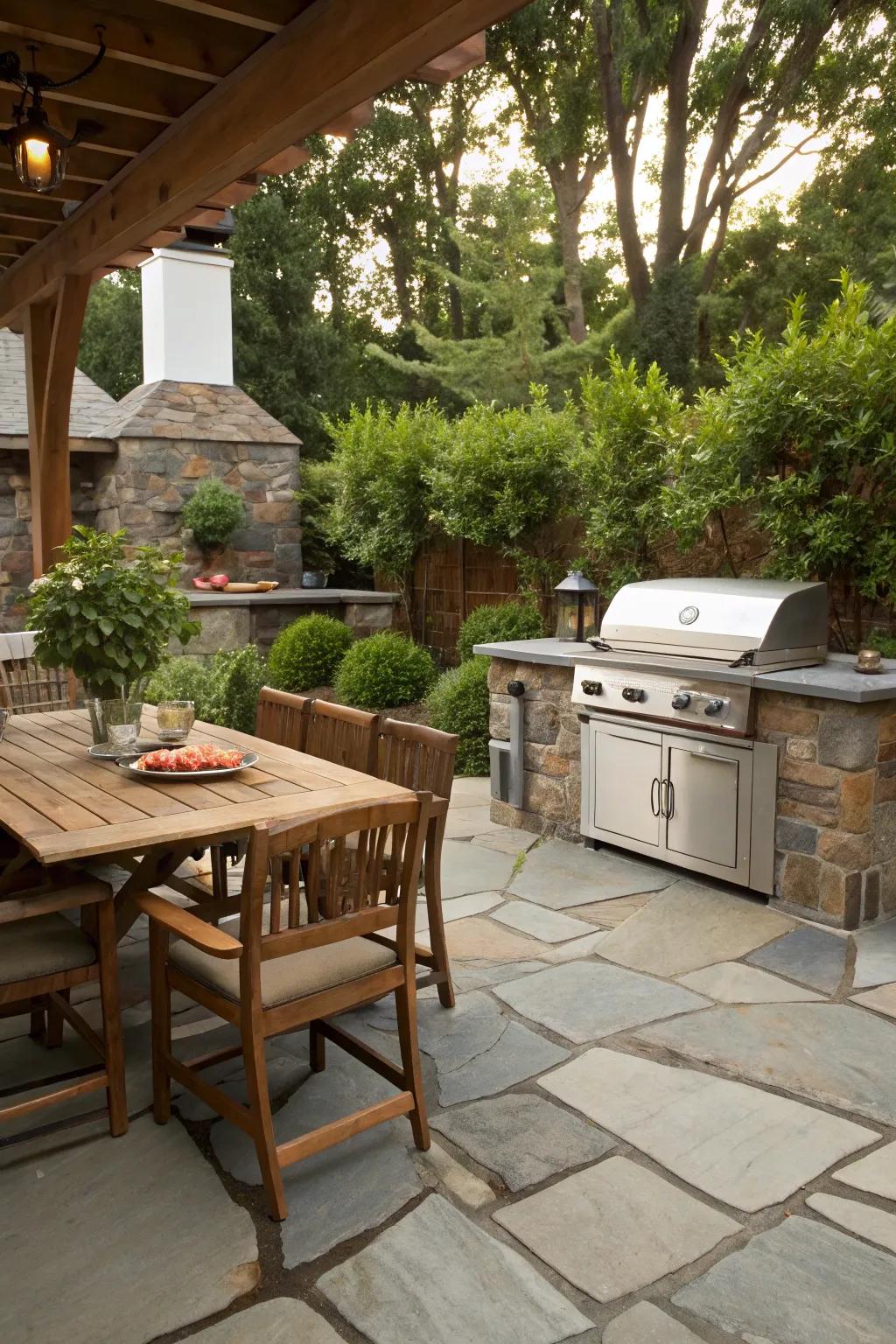 A flagstone exterior kitchen perfect for entertaining.