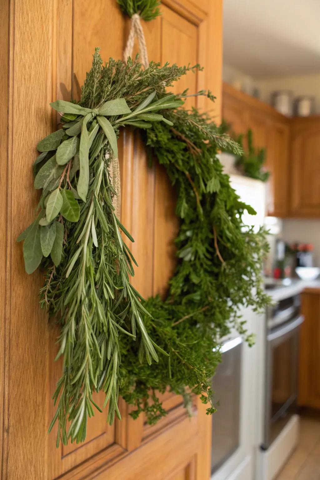 Practical beauty using an artisanal herb door piece.