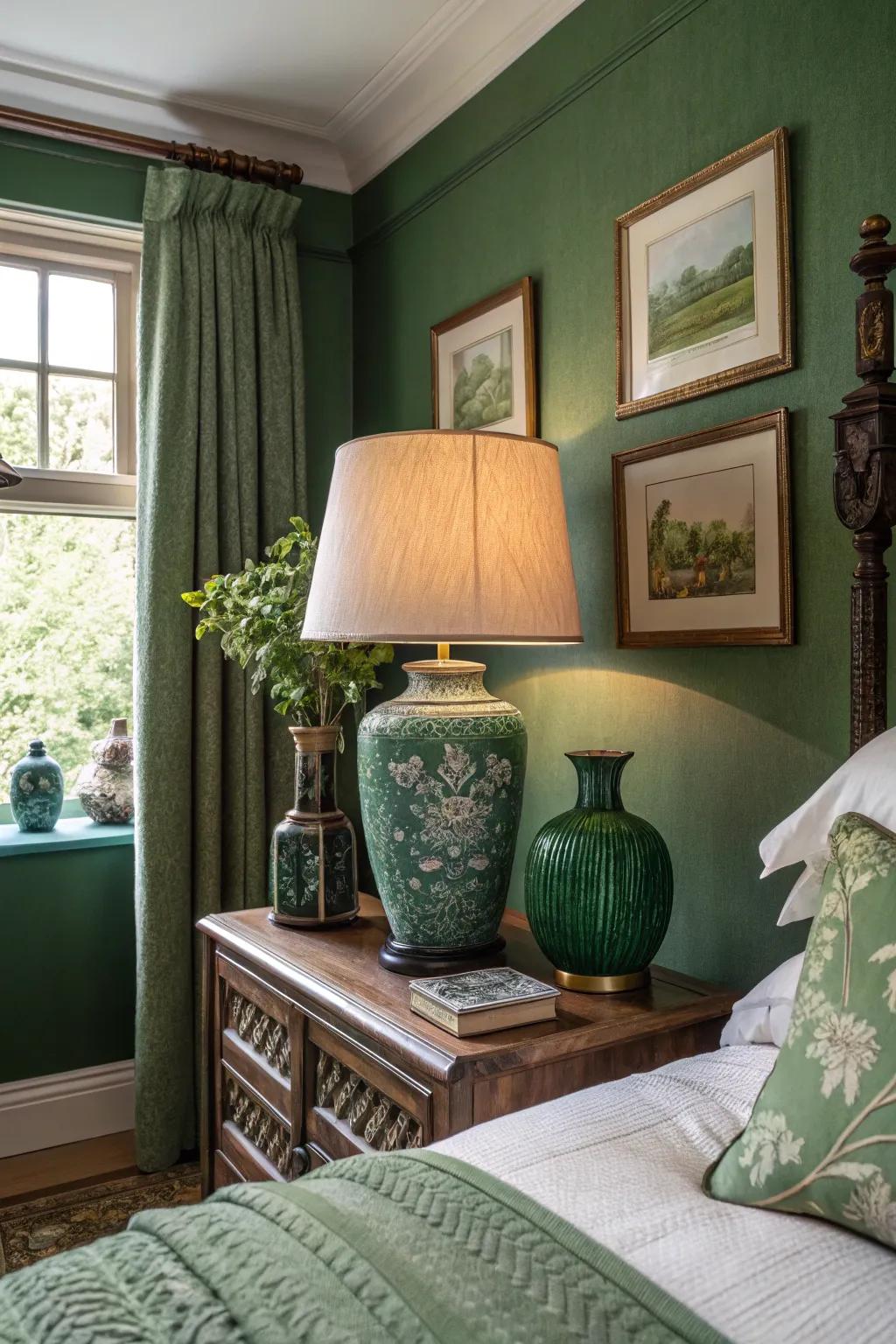Vintage green decor adds character and nostalgia to your bedroom.