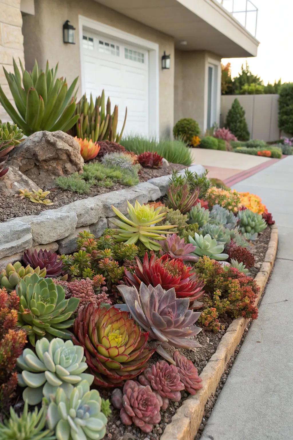 Succulents add unique shapes and colors to your berm.