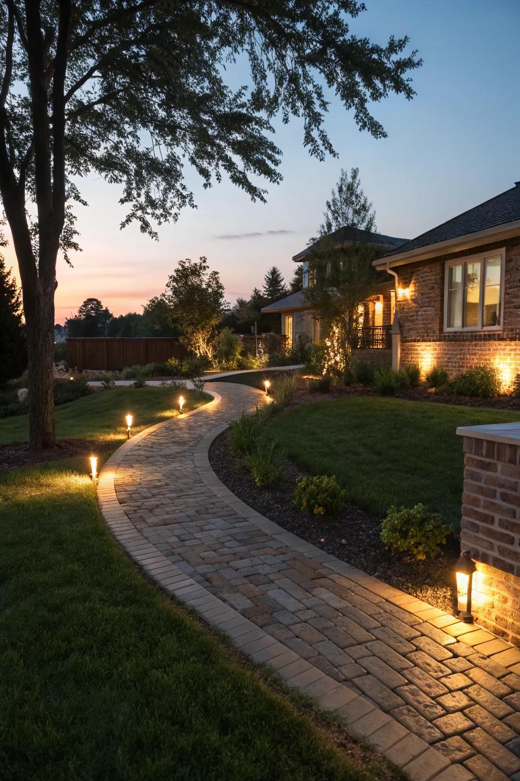 Brick lighting elements create enchanting nightscapes.