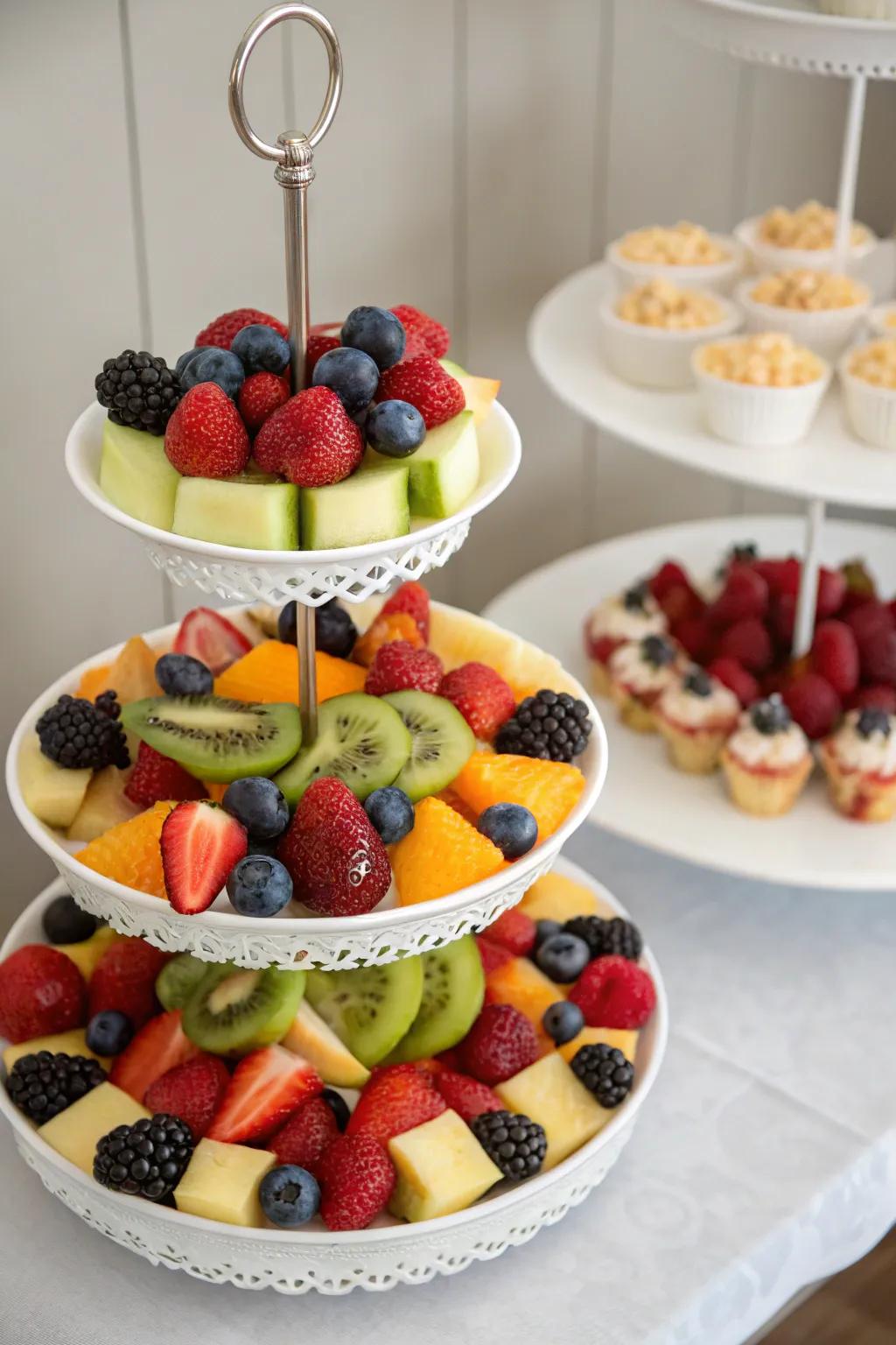 A tea time fruit arrangement that&rsquo;s both classic and delightful.