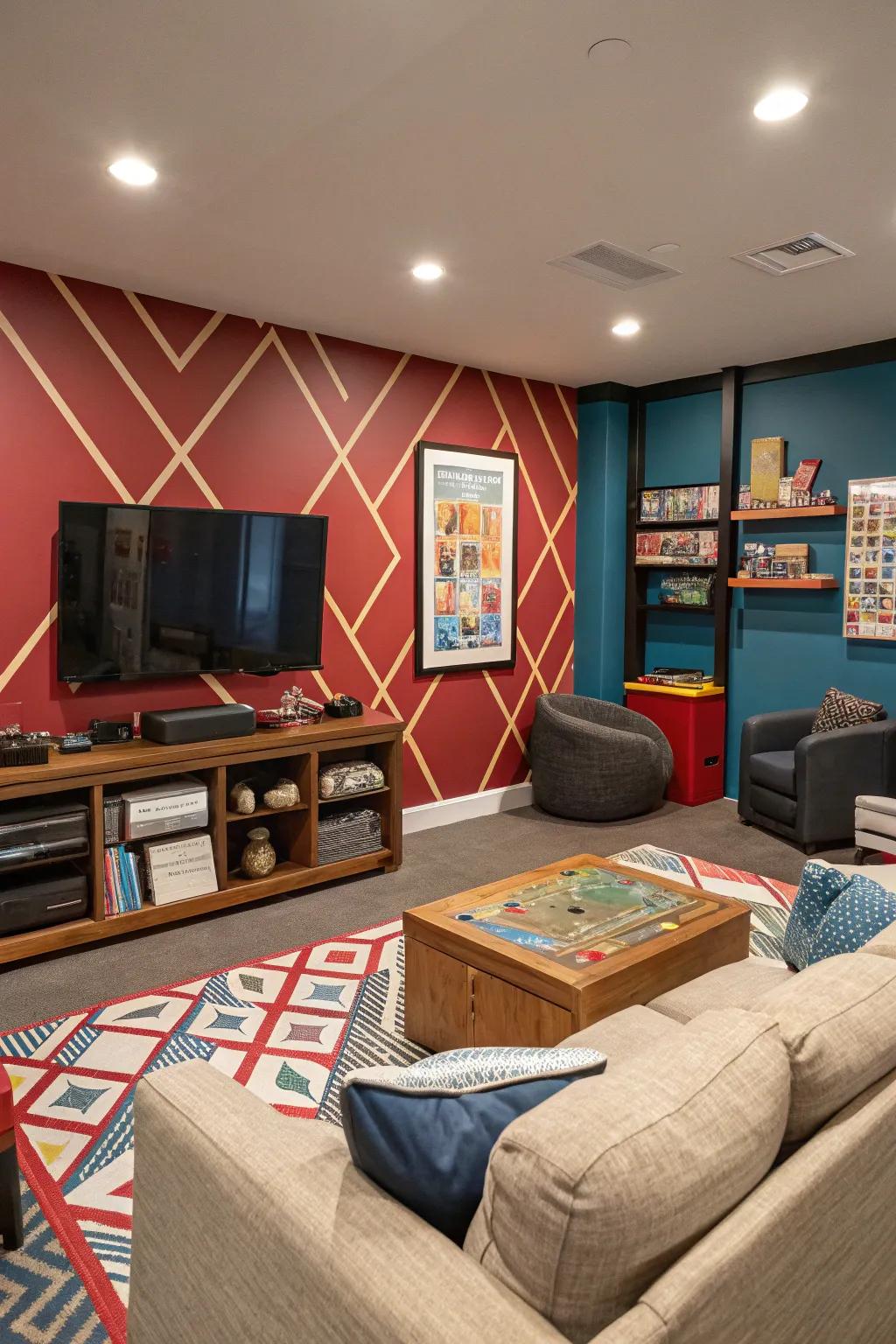 A statement wall provides a remarkable focal detail for your gaming room.
