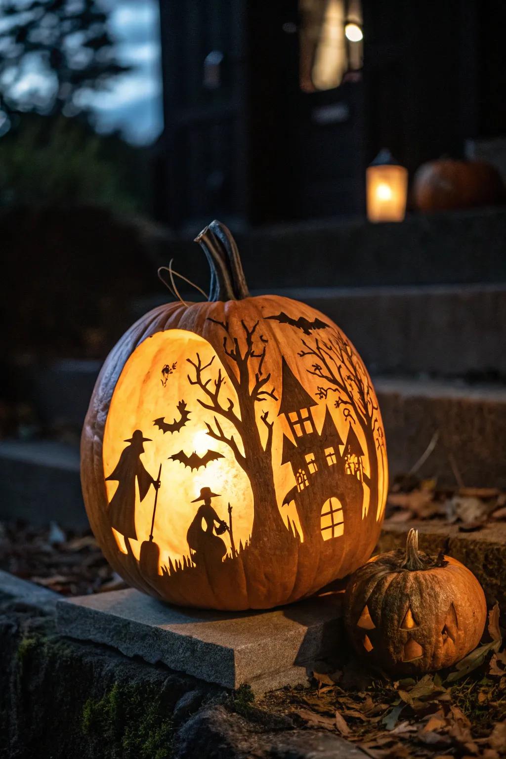 A spooky silhouette pumpkin, casting eerie shadows for a mysterious effect.