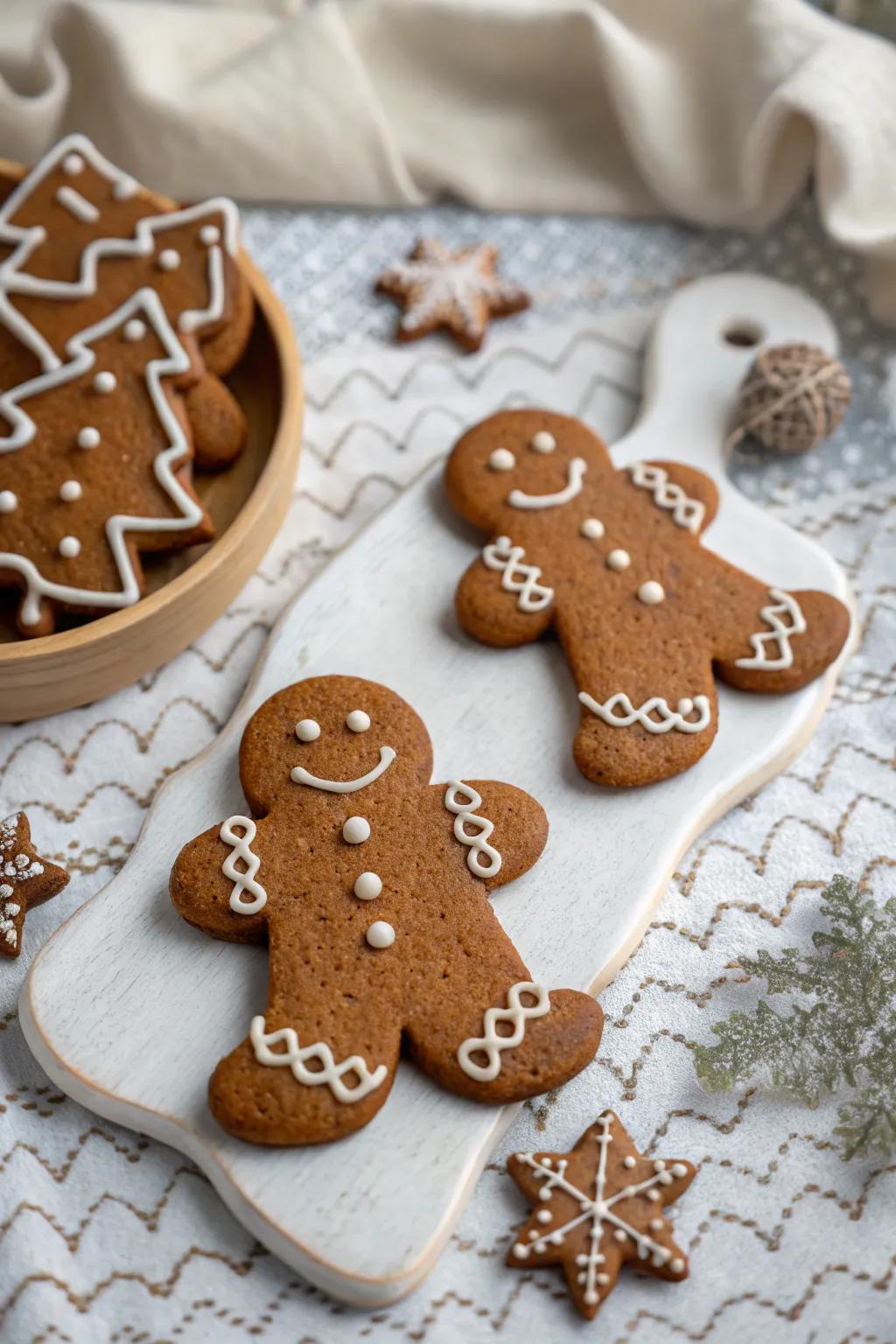 Textured gingerbread figures showcasing inventive frosting methodologies.