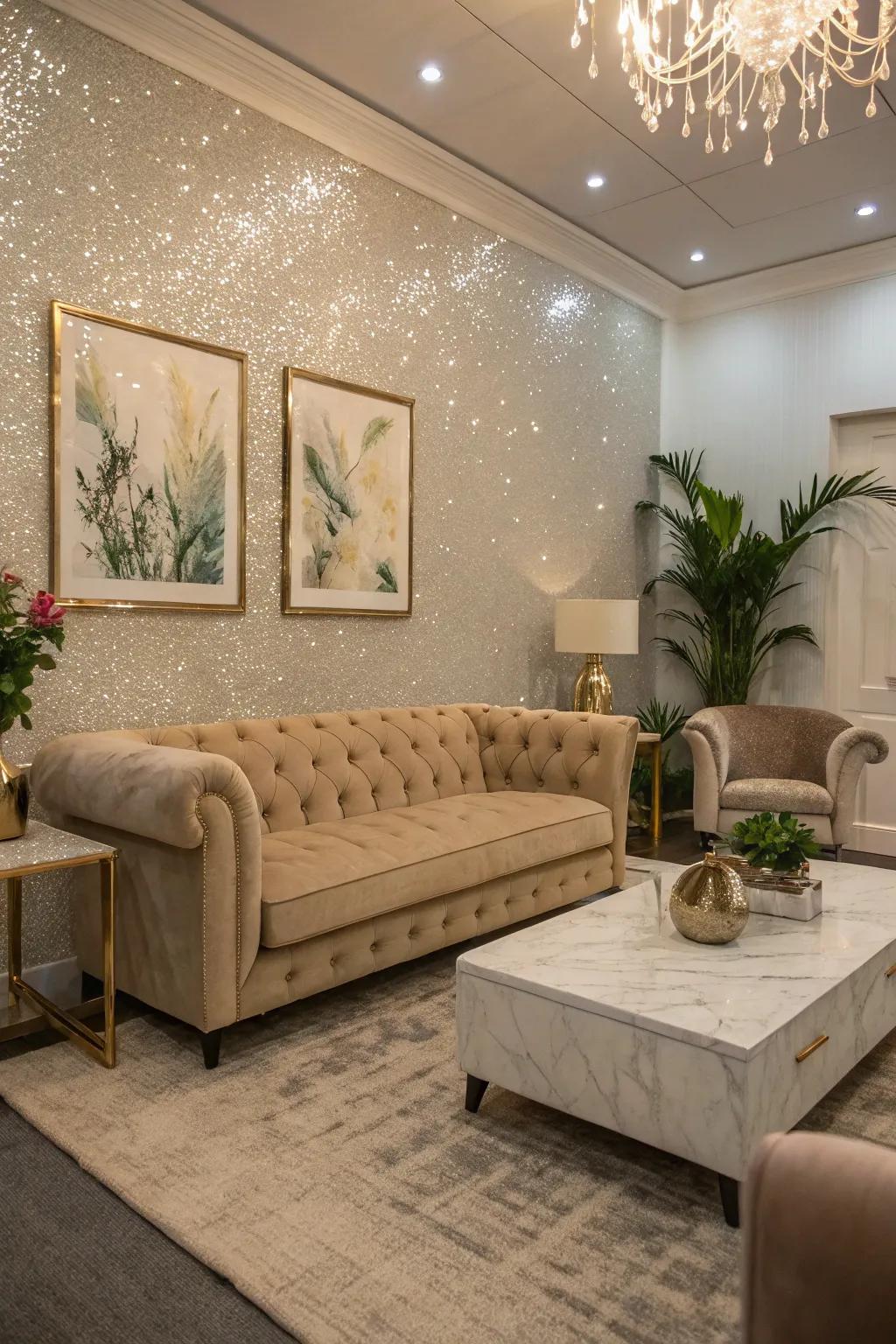 A shimmer accent wall adds understated elegance.