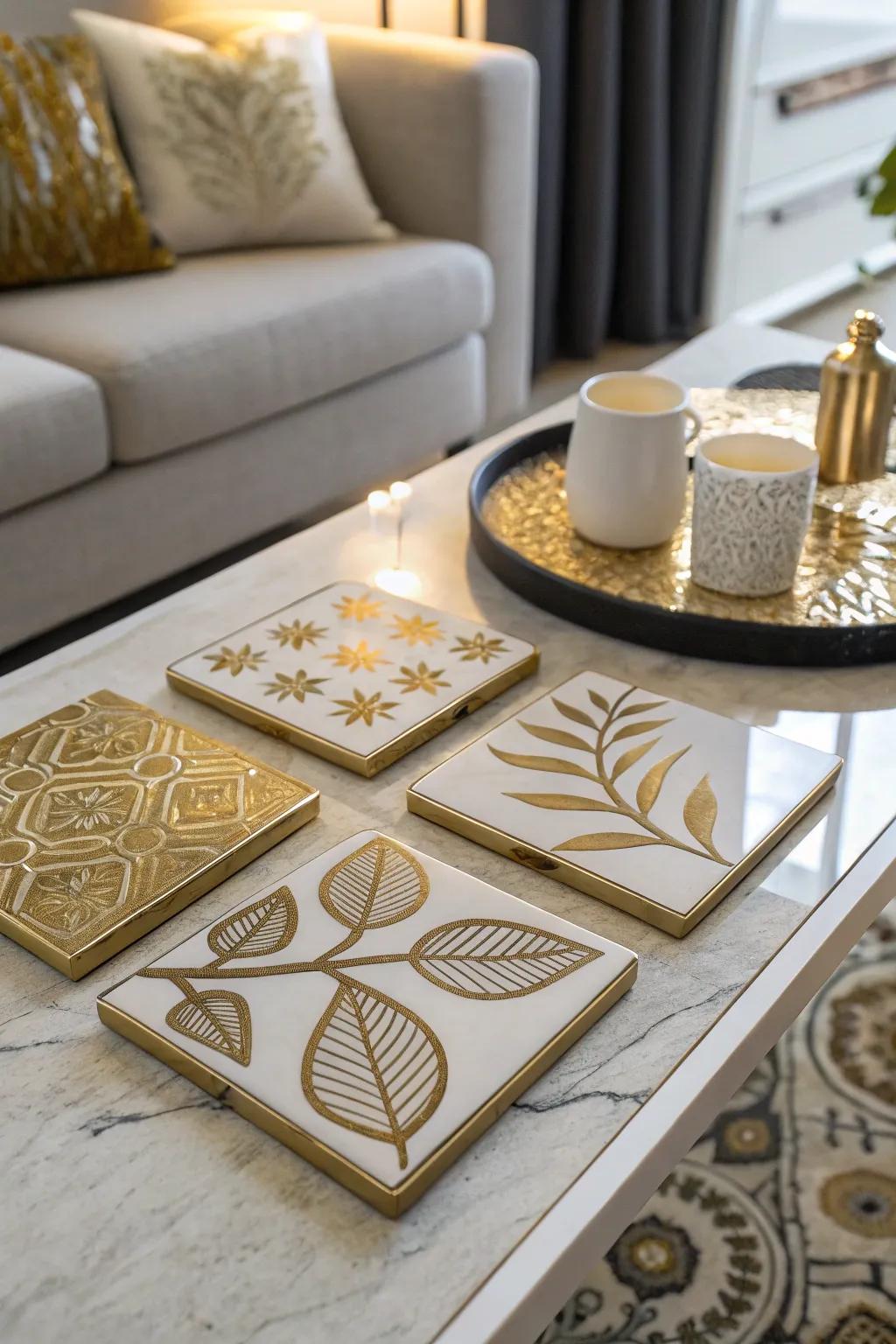 Shield your surfaces in elegance with gold leaf coasters.