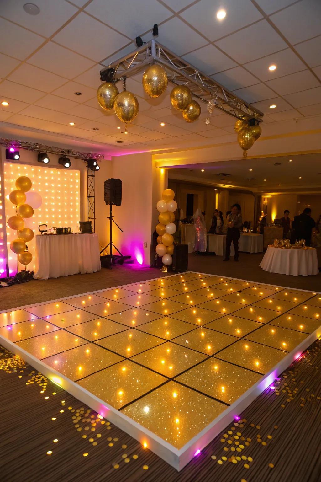 An exciting golden illuminated platform for a memorable night.