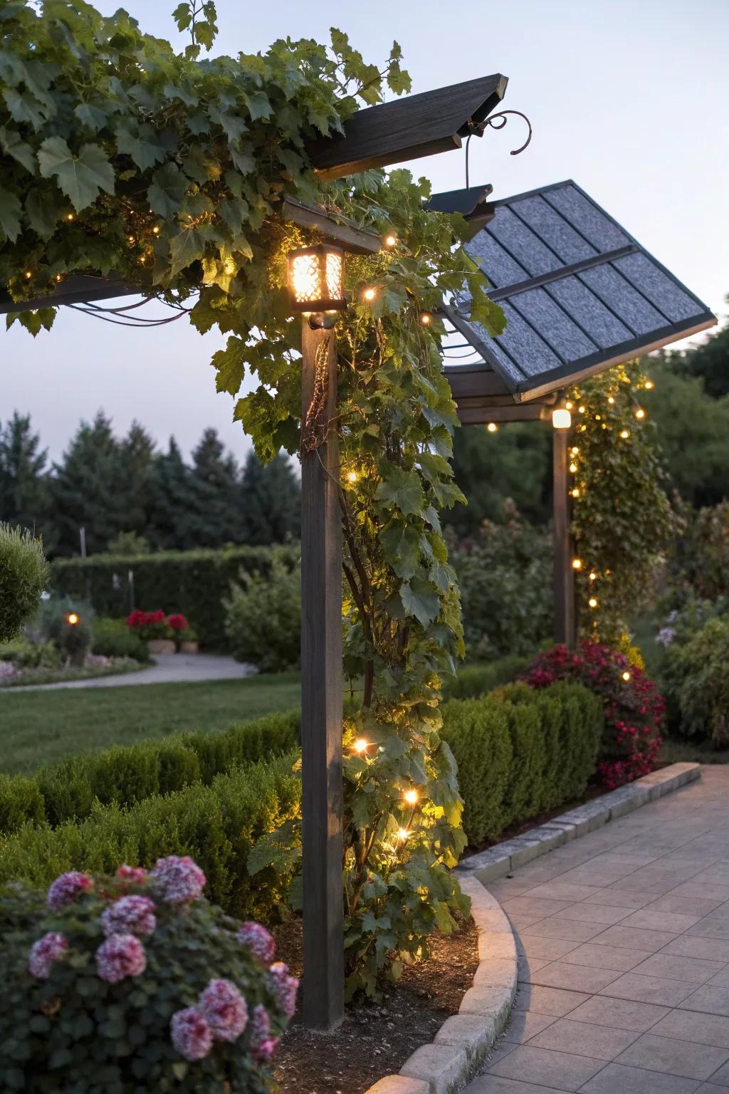 Solar supports blend technology and nature for an eco-friendly garden solution.