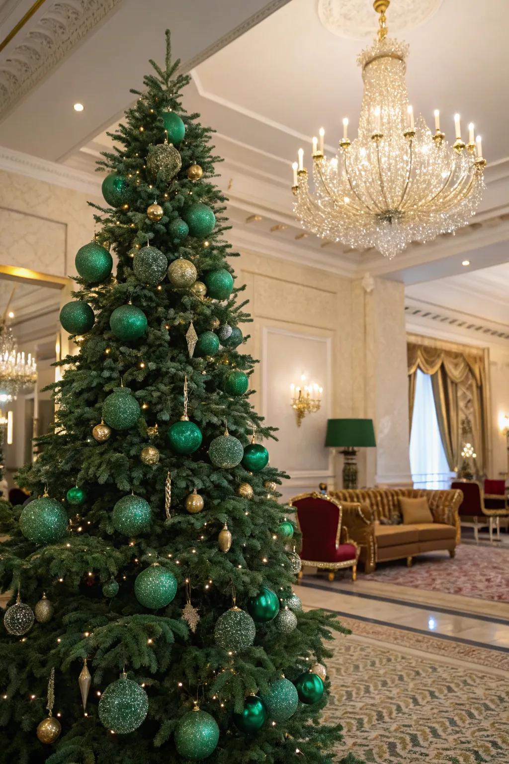 Regal finesse with gem-toned emerald ornaments.