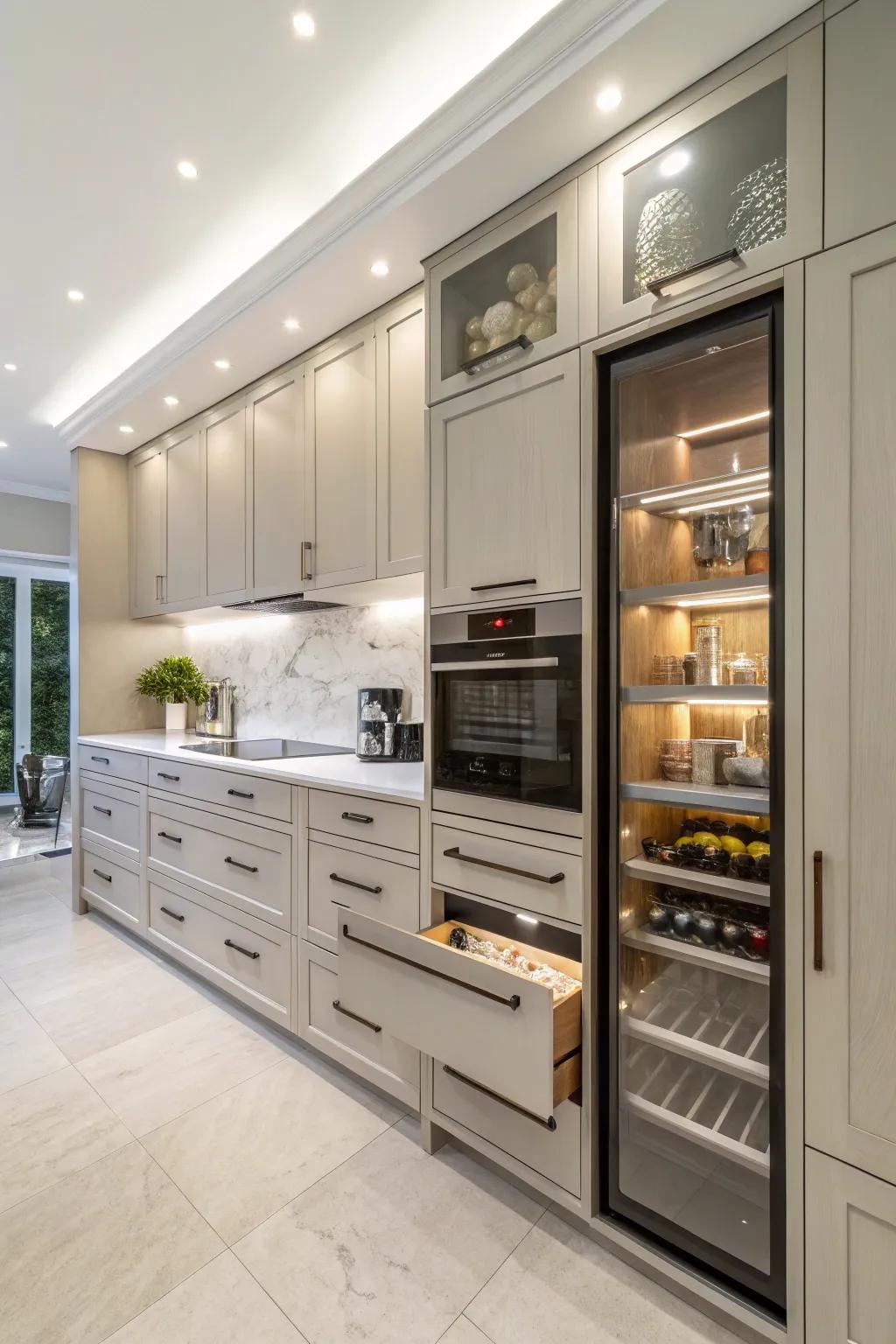 Custom built-in storage enhancing kitchen functionality