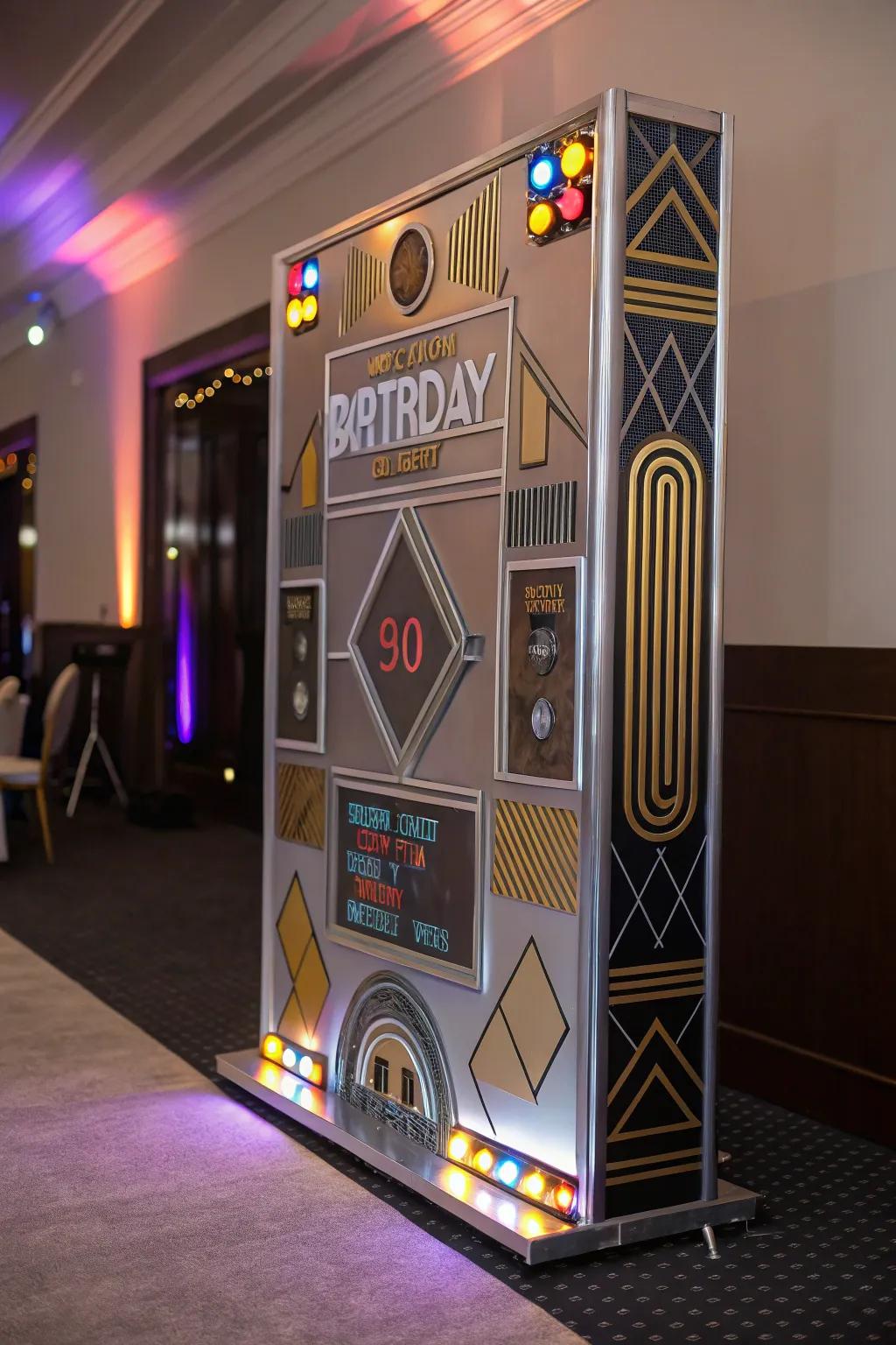 A cutting-edge futuristic birthday display that exudes tech-savvy style.