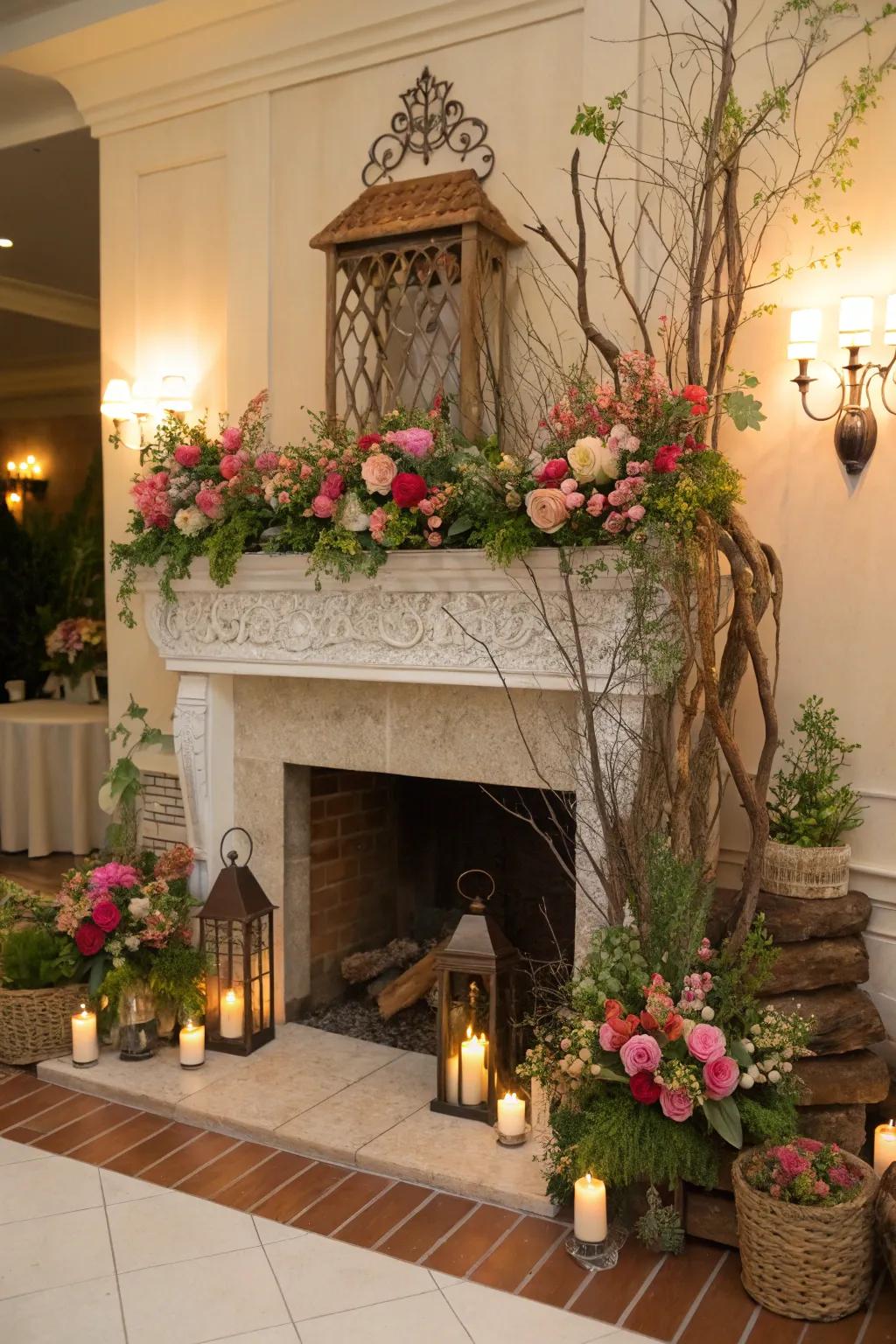 A whimsical garden theme brings a playful touch to your fireplace.