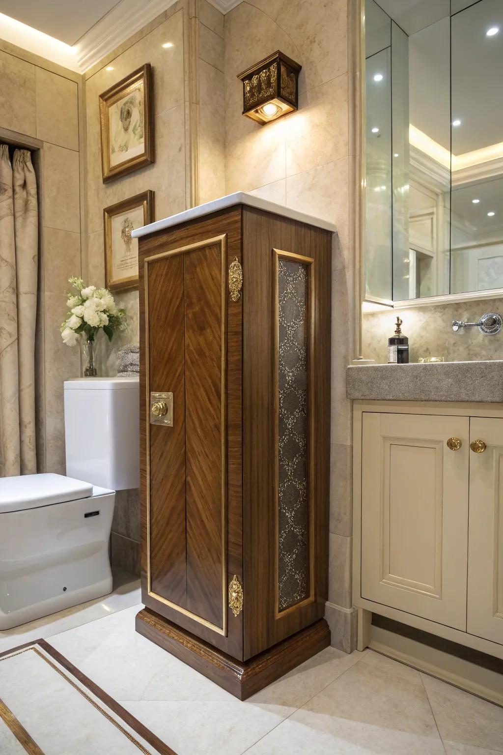 A custom box hiding a storage cabinet in a tailored design.