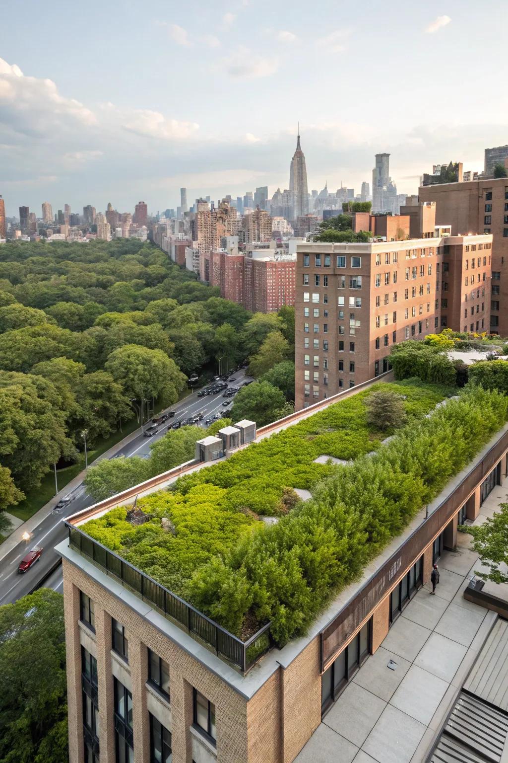 A verdant roof garden that introduces nature into urban existence.
