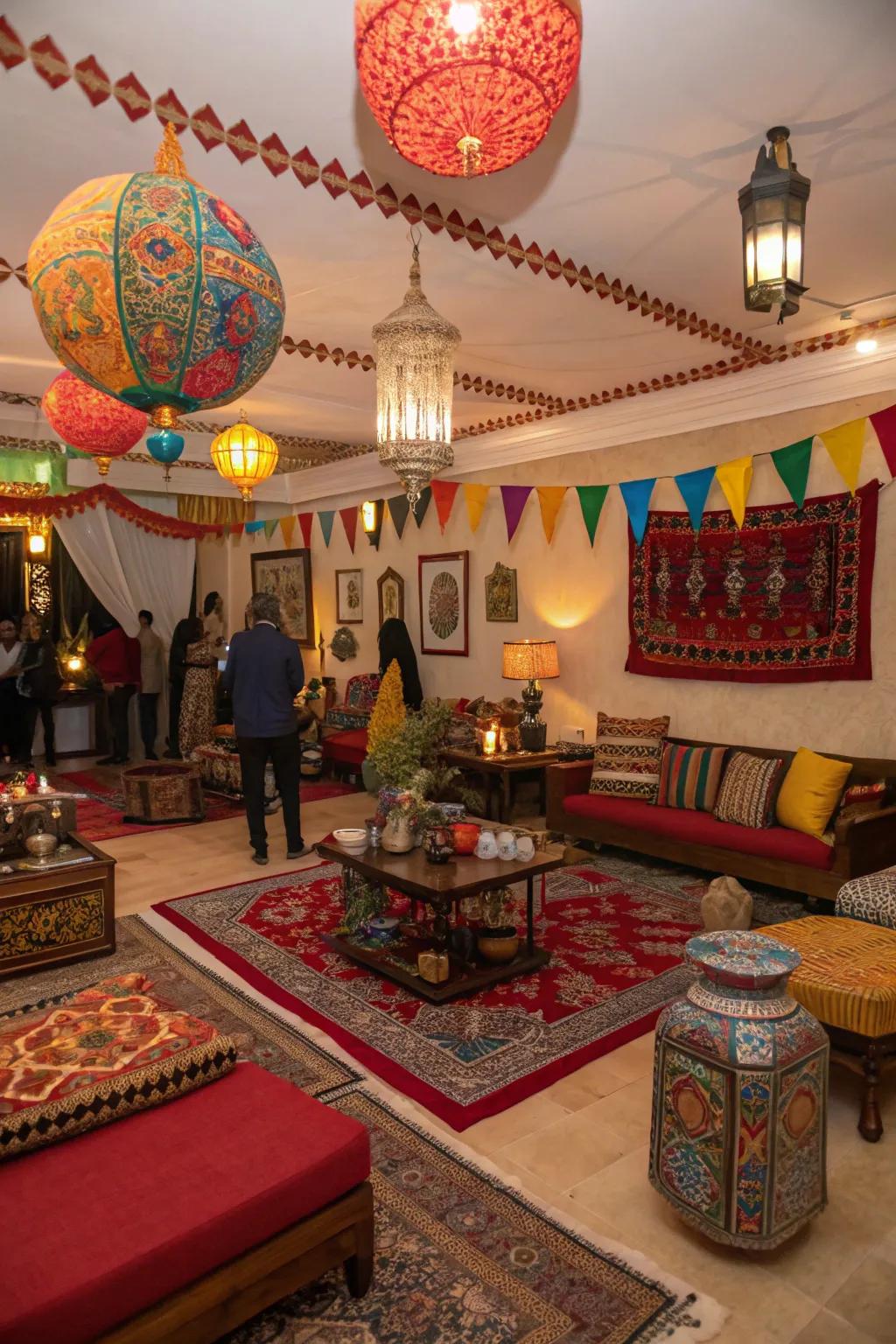 A multicultural gathering setup that disseminates heritage and customs.