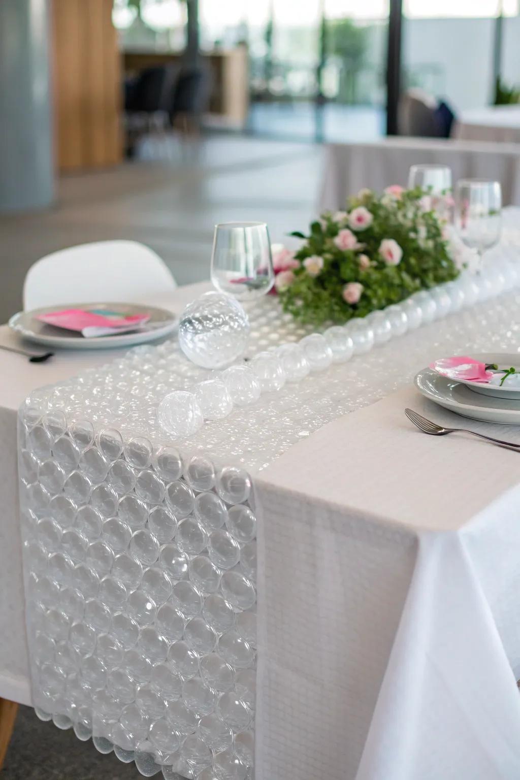 Aerated film contributes a distinctive and unexpected textural element.