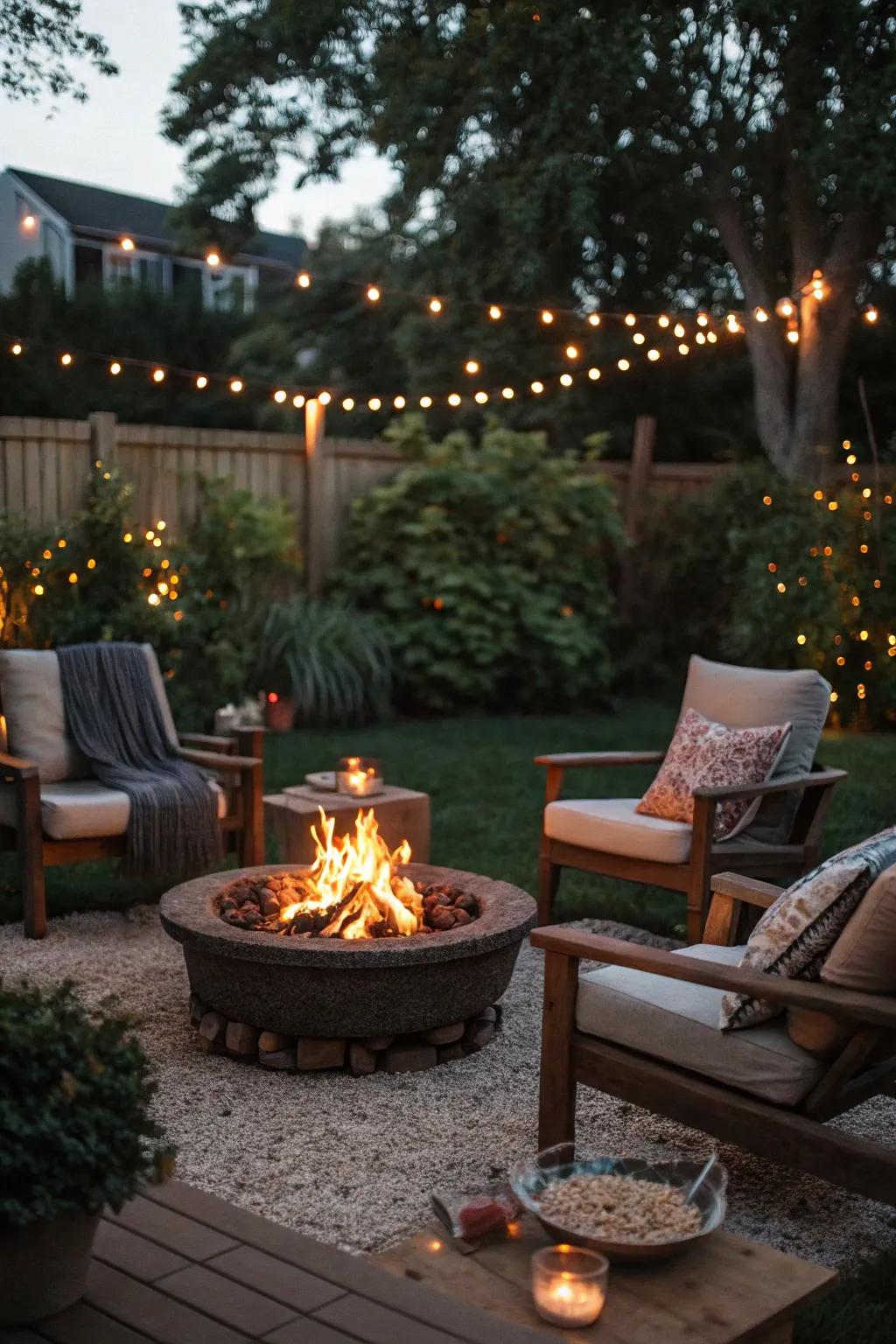 A cozy bonfire centerpiece ideal for evening housewarming gatherings