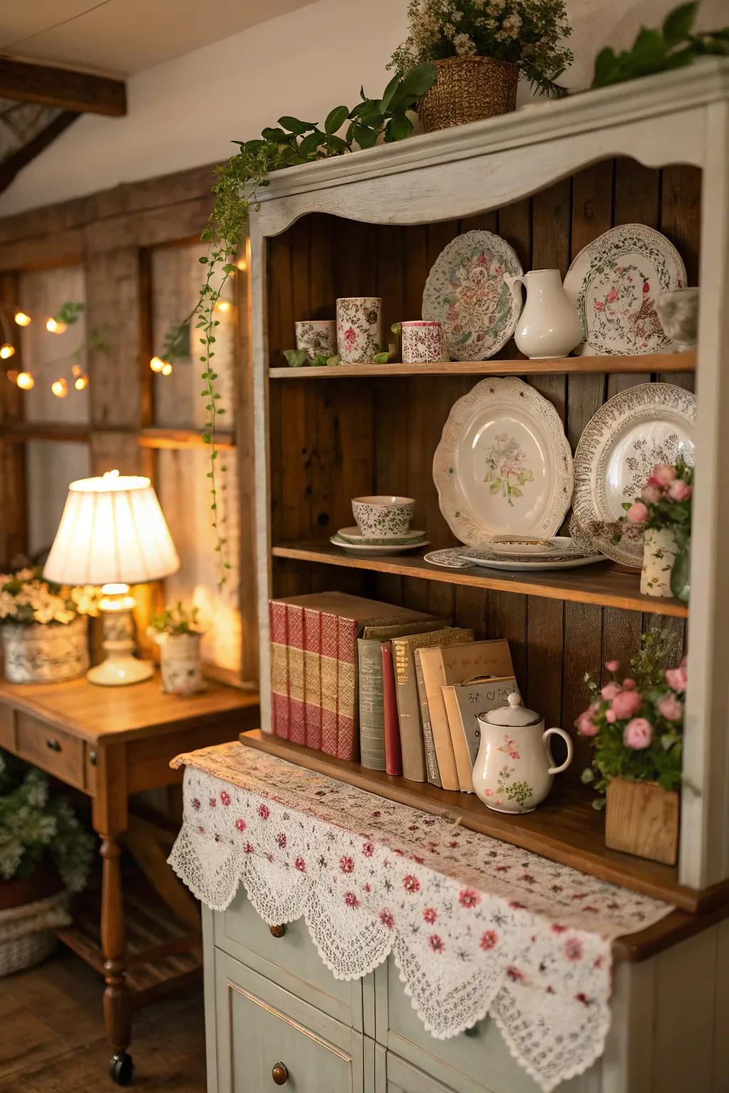 Cottage core elements create a cozy, whimsical charm.