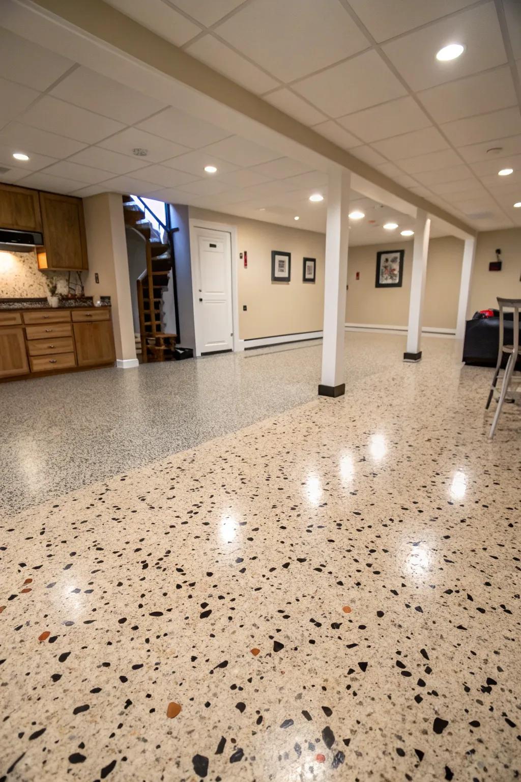 Granite chip-esque synthetic blends classic style with modern practicality.