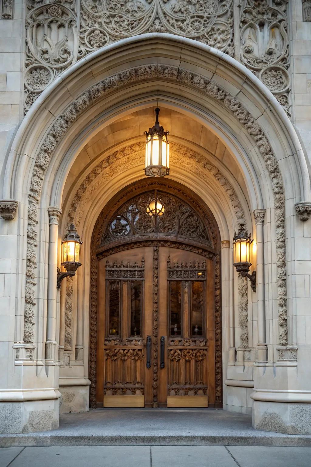 A grand arch adds drama and timelessness to this entrance.