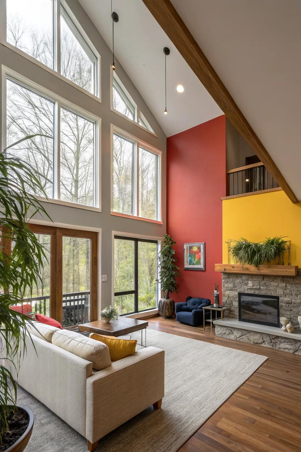 Define spaces and add interest using bold accent walls.
