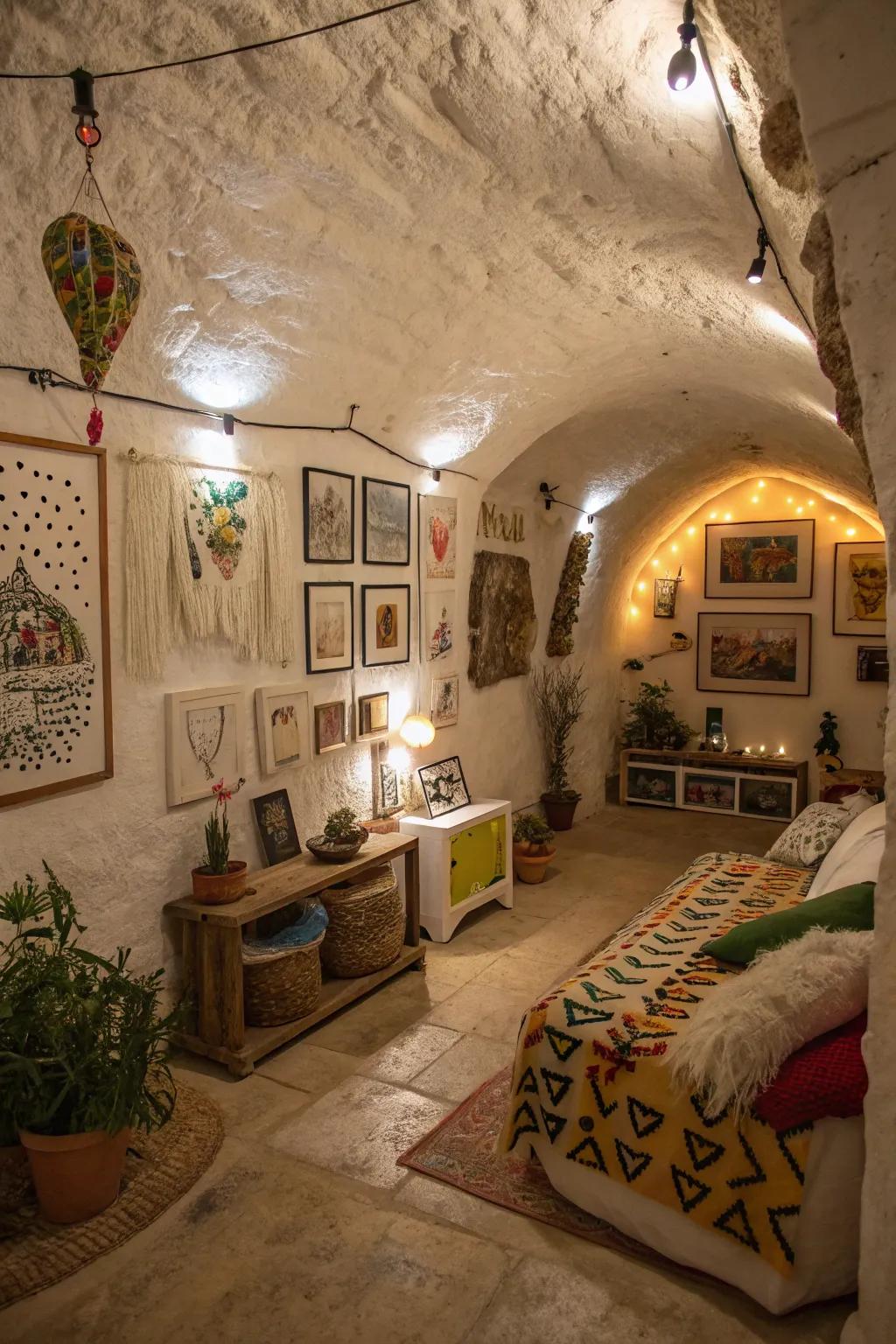 Art displays customize and enrich the persona encompassing underground dwellings.