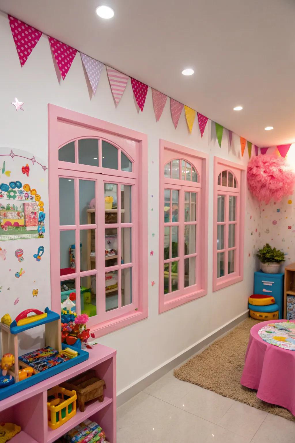 Pink frames evoke a playful and cheerful impression.