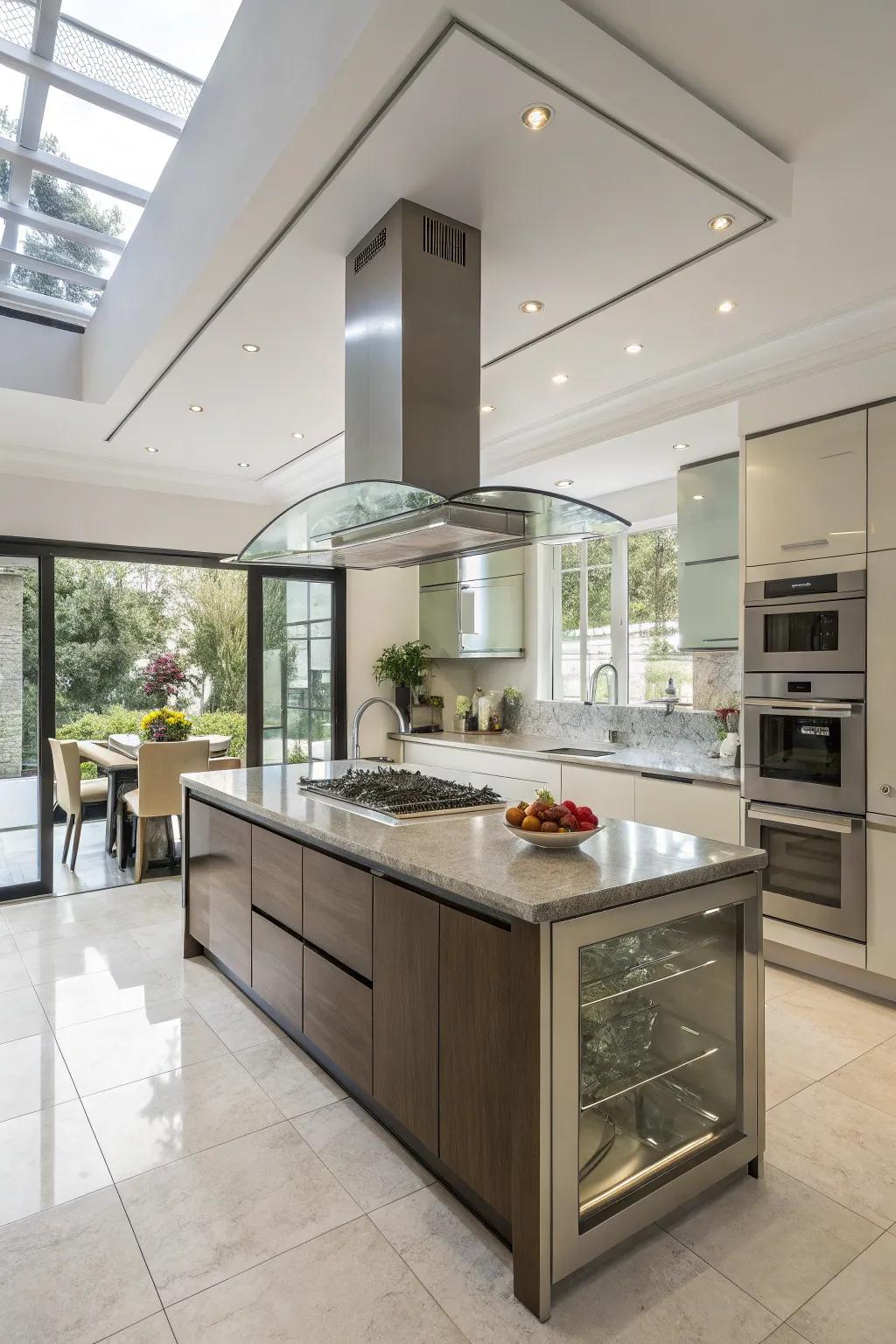 Glass range hoods add sophistication and openness to kitchens.