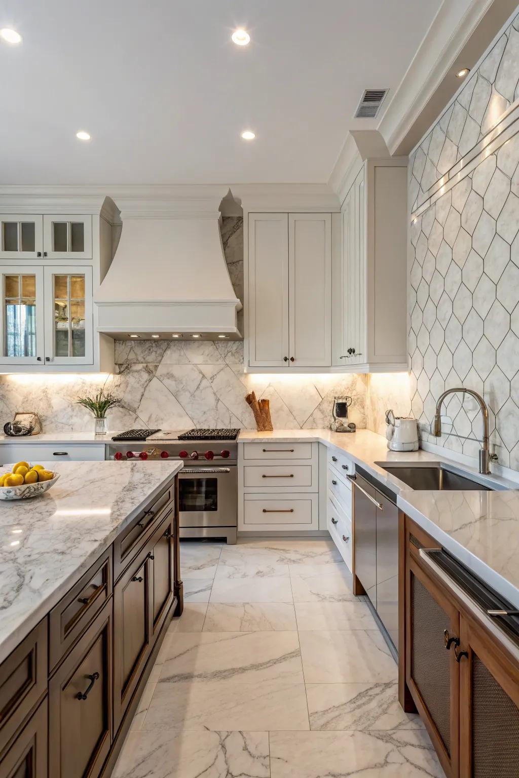 Marble tiles offer timeless grace and opulence.
