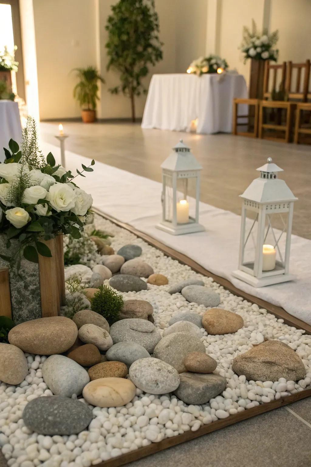A stone garden brings tranquility to the decor.