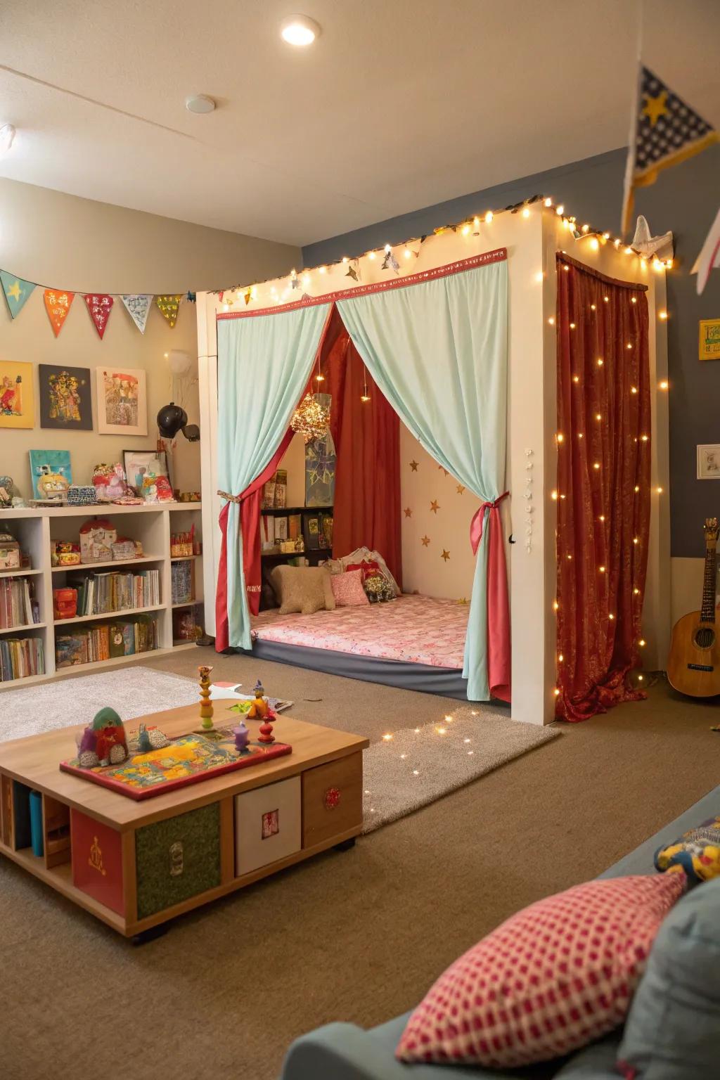 A play stage fuels creativity and performance.