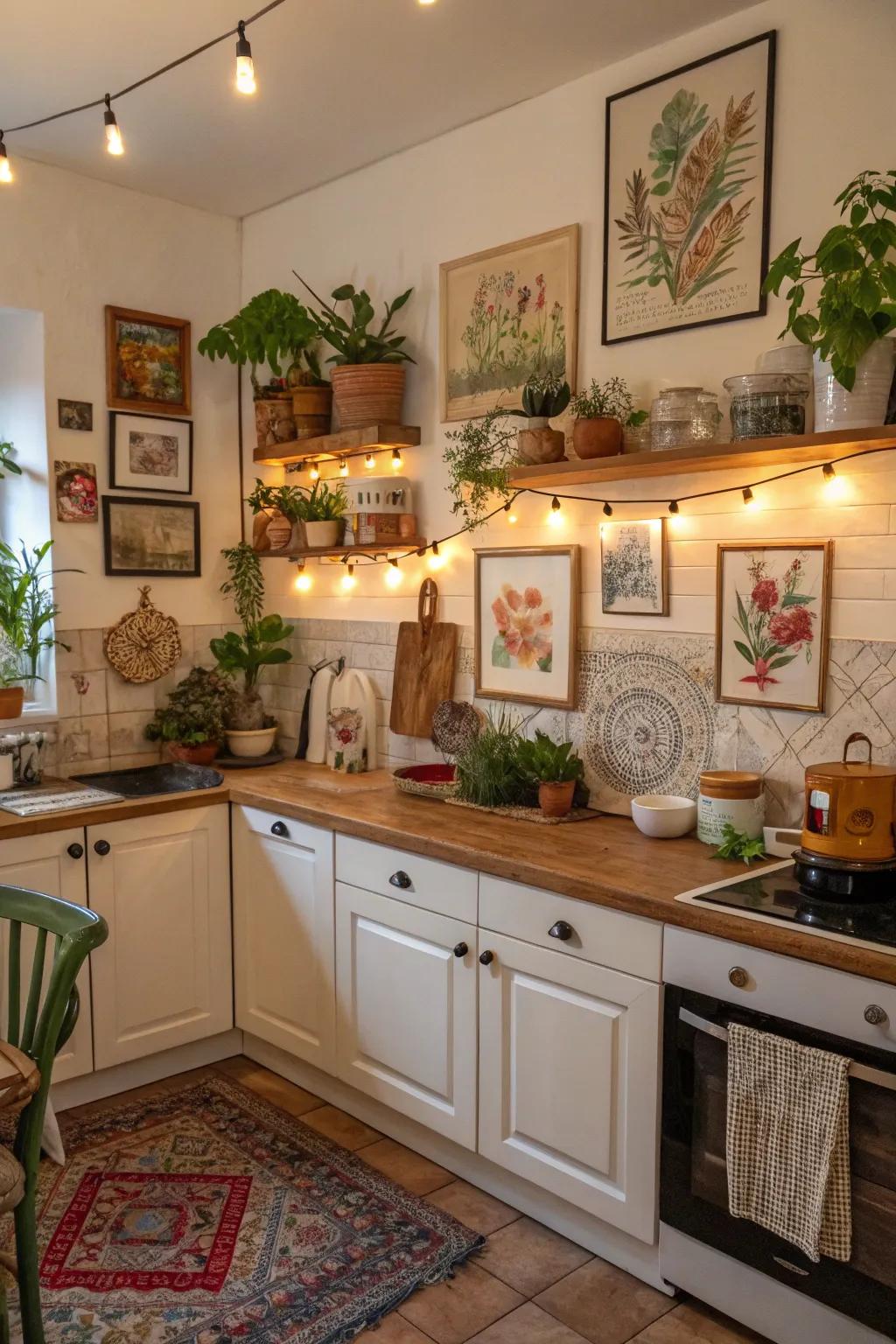 Art and decor that transform the kitchen into a personal sanctuary.