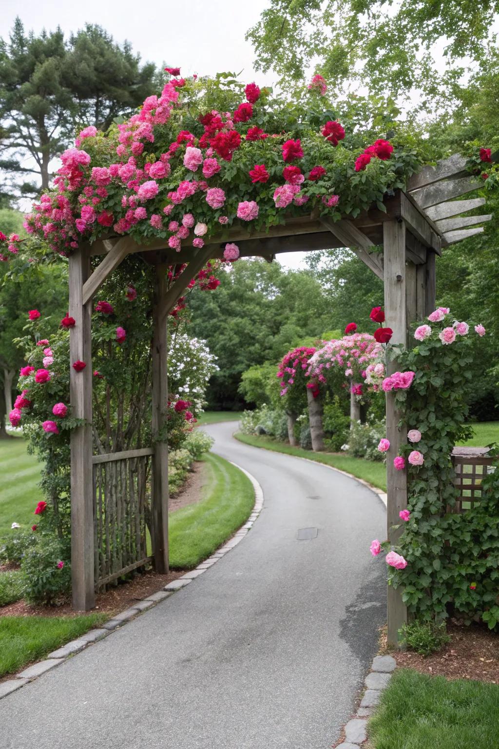 Quaint arbors offer a charming entrance.