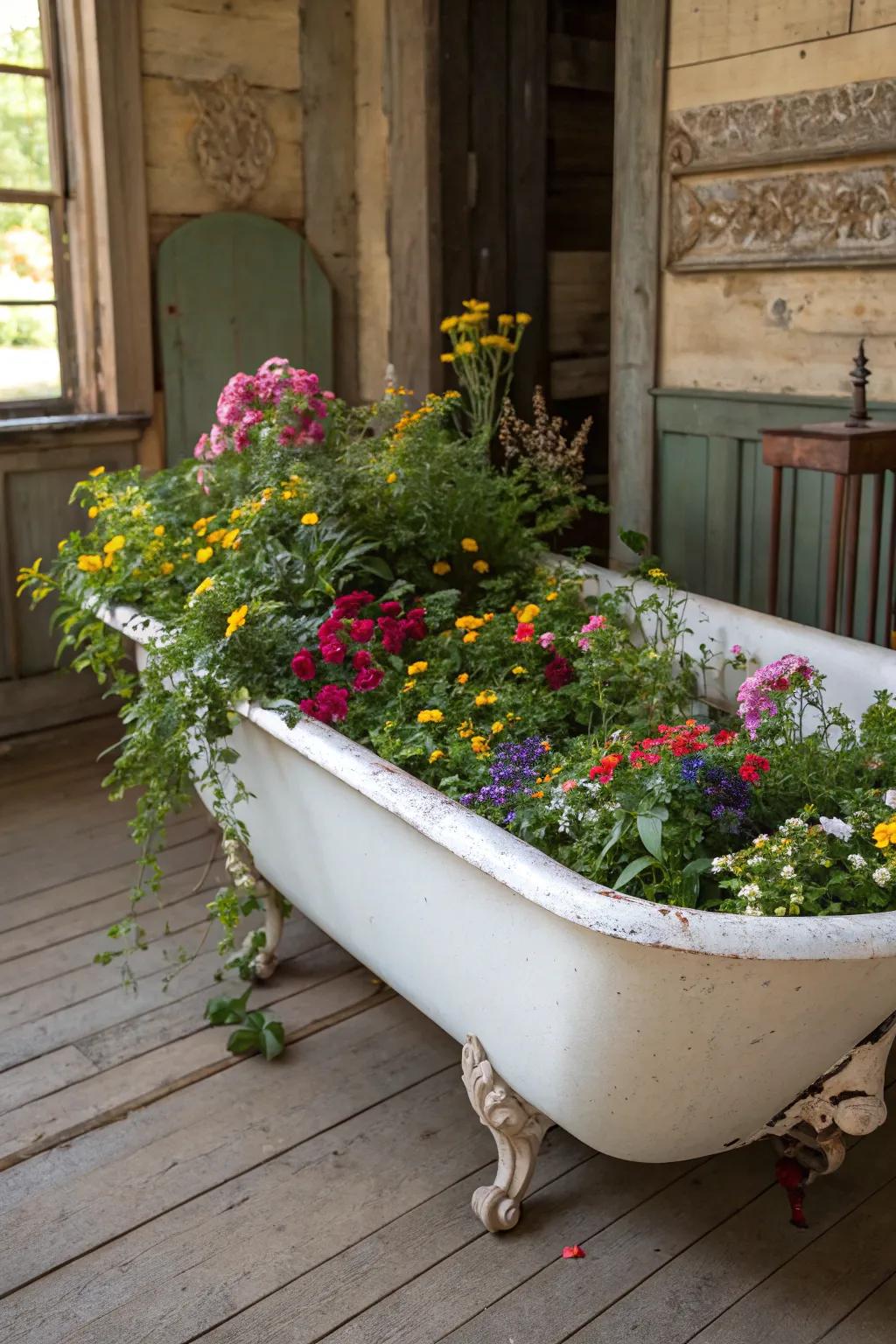 Old bathtubs are a fun and roomy way to make raised garden beds.