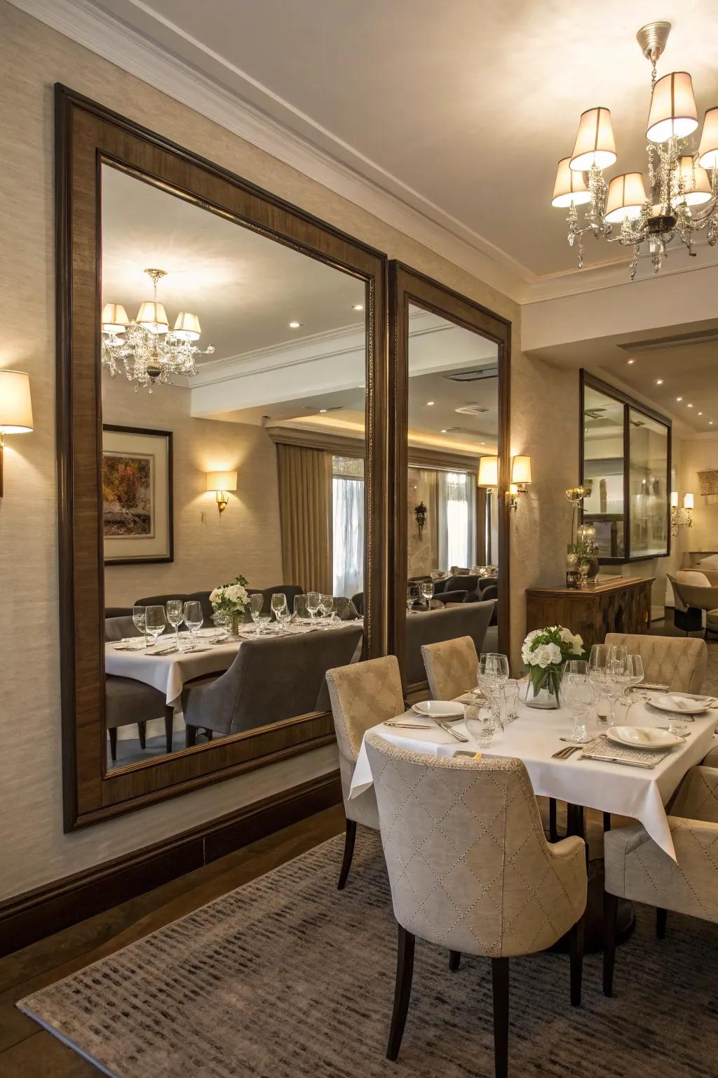 Mirrors that enhance the light and openness of the dining zone.