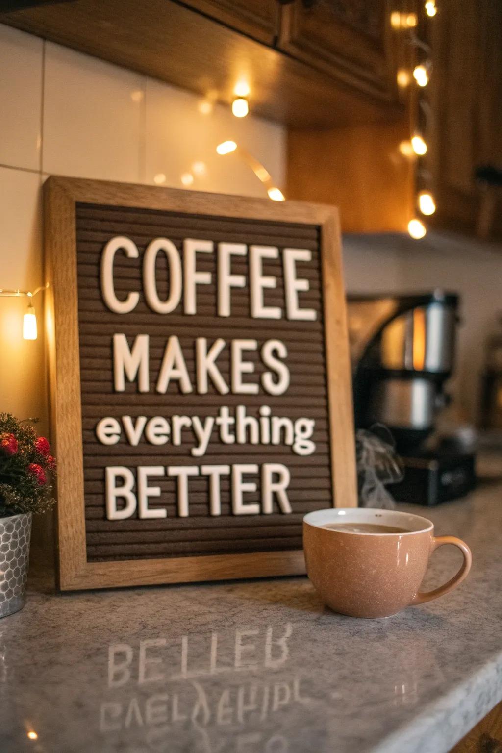 Express your coffee love with morning quotes on your message board.