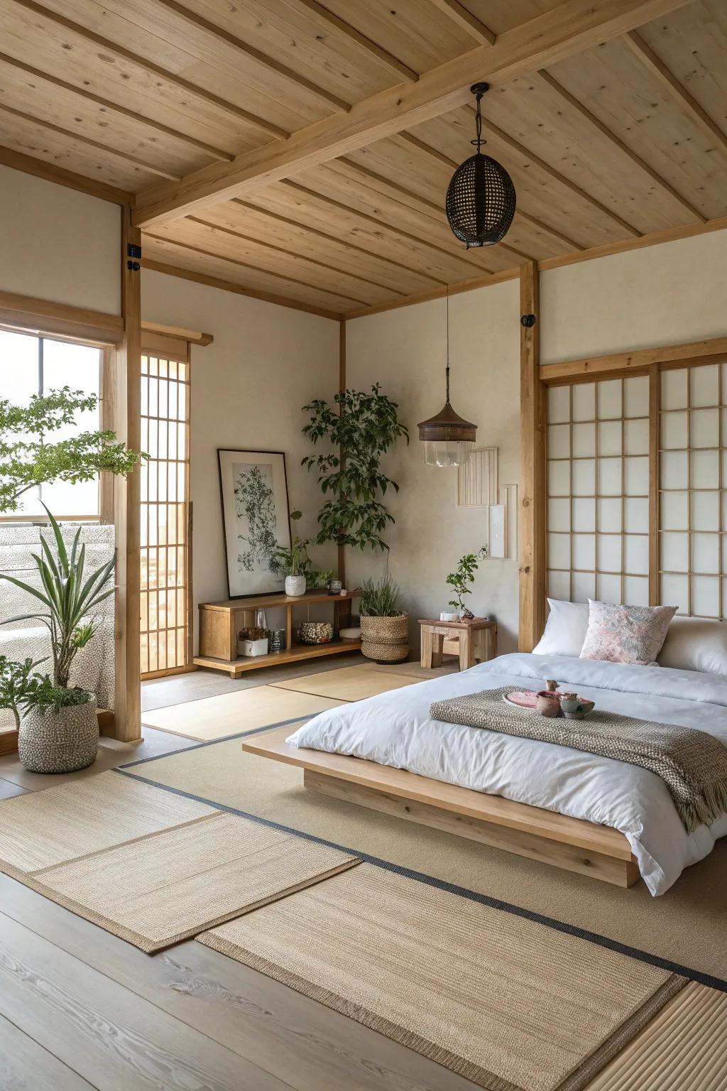 A Zen hideaway promotes tranquility featuring bright timber flooring.