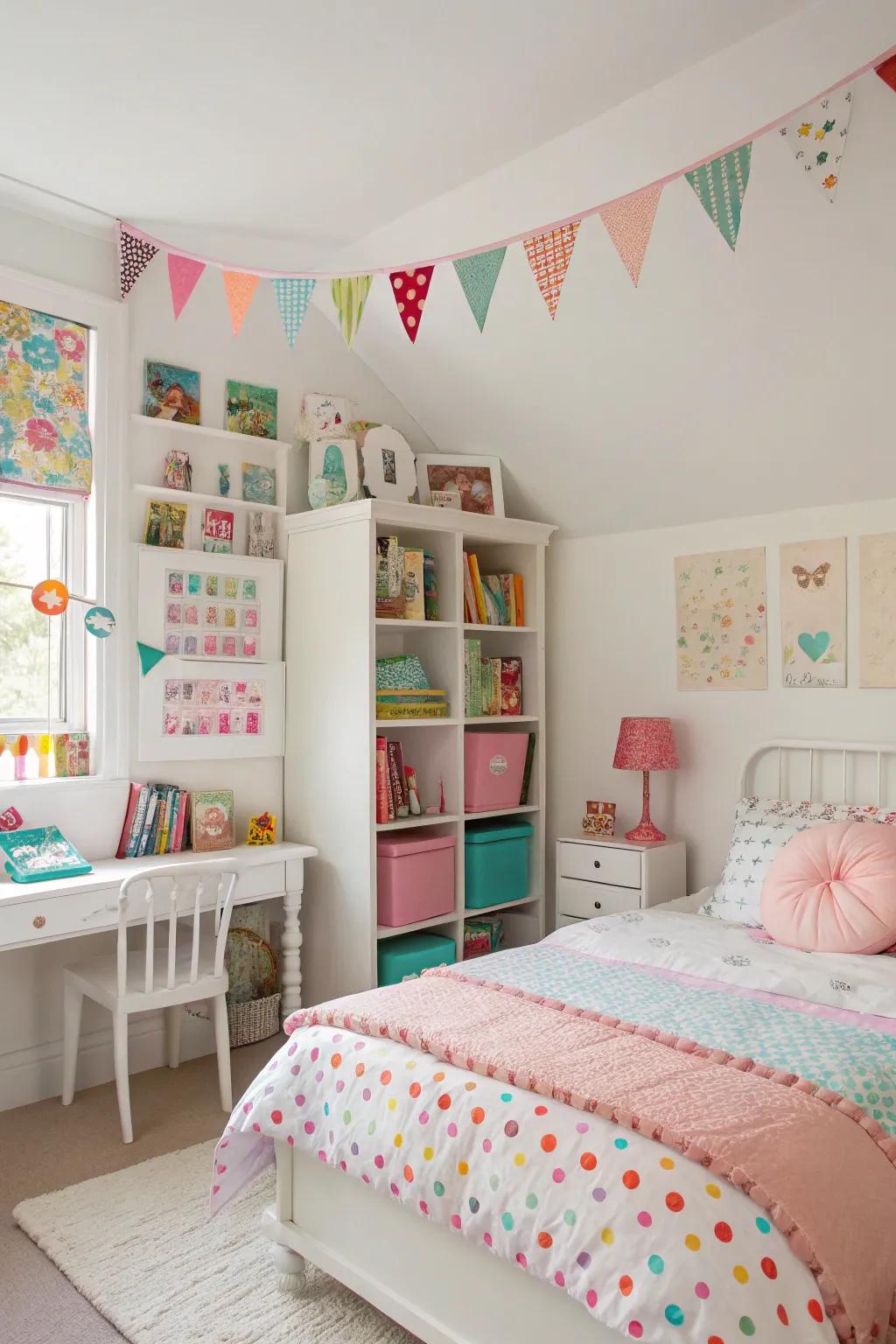 Ageless ivory walls with a twist of colorful details.