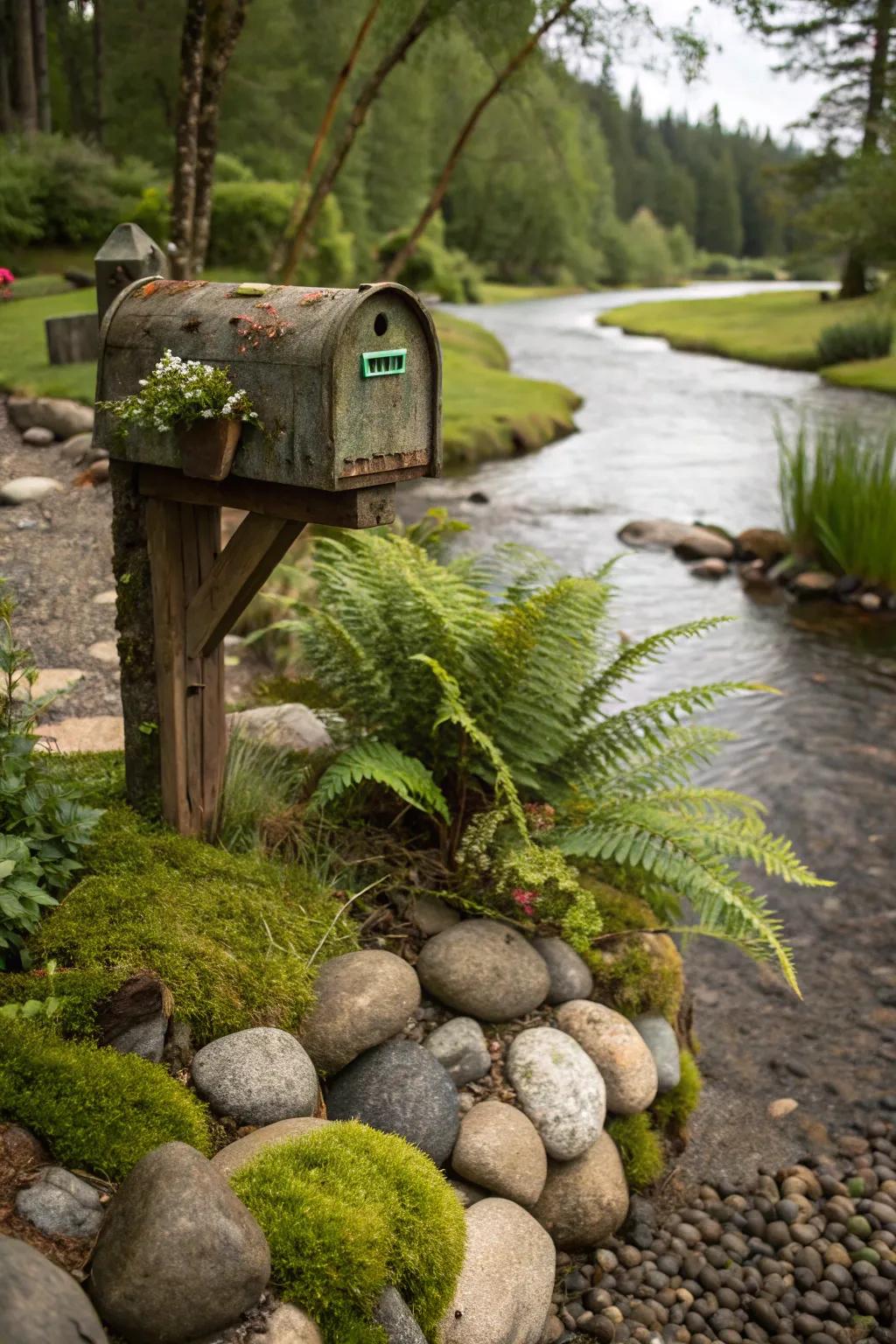 River rocks bring a sense of tranquility to your mailbox landscaping.