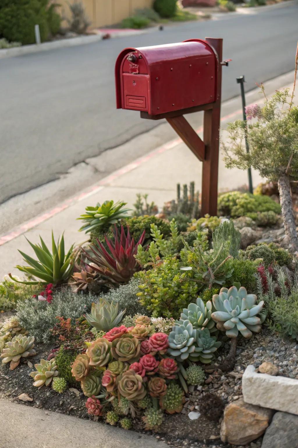 Fleshy plants provide a stylish and easy-care option for mailbox planters.