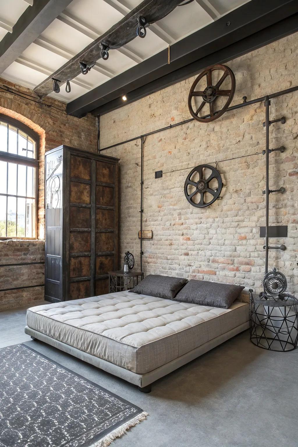 Industrial components contribute an urban edge.